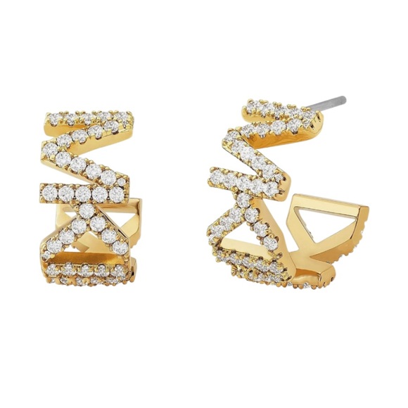 Michael Kors 14K Gold-Plated Brass Logo Huggie earrings. - Picture 1 of 6